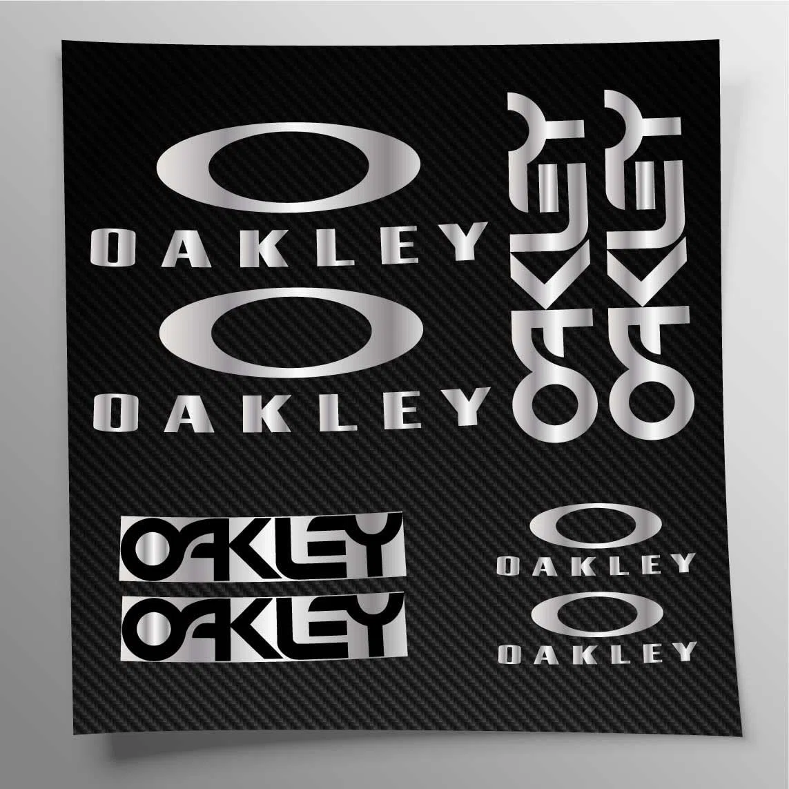 Stickersland® - Kit de adhesivos compatibles con cuadro MTB y casco | Calcomanías adhesivas para bicicleta con texto en inglés y logos | Stickersland® – Oakle (plata metalizada mate)
