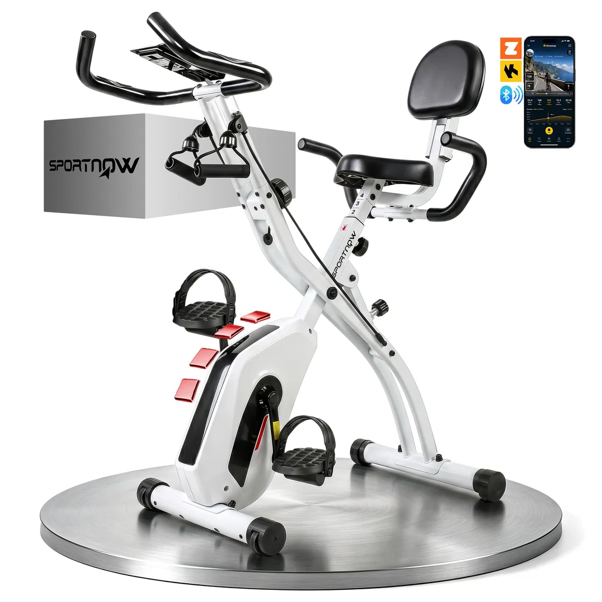 SPORTNOW Bicicleta Estática Plegable Casa 4 en 1 con APP Bluetooth