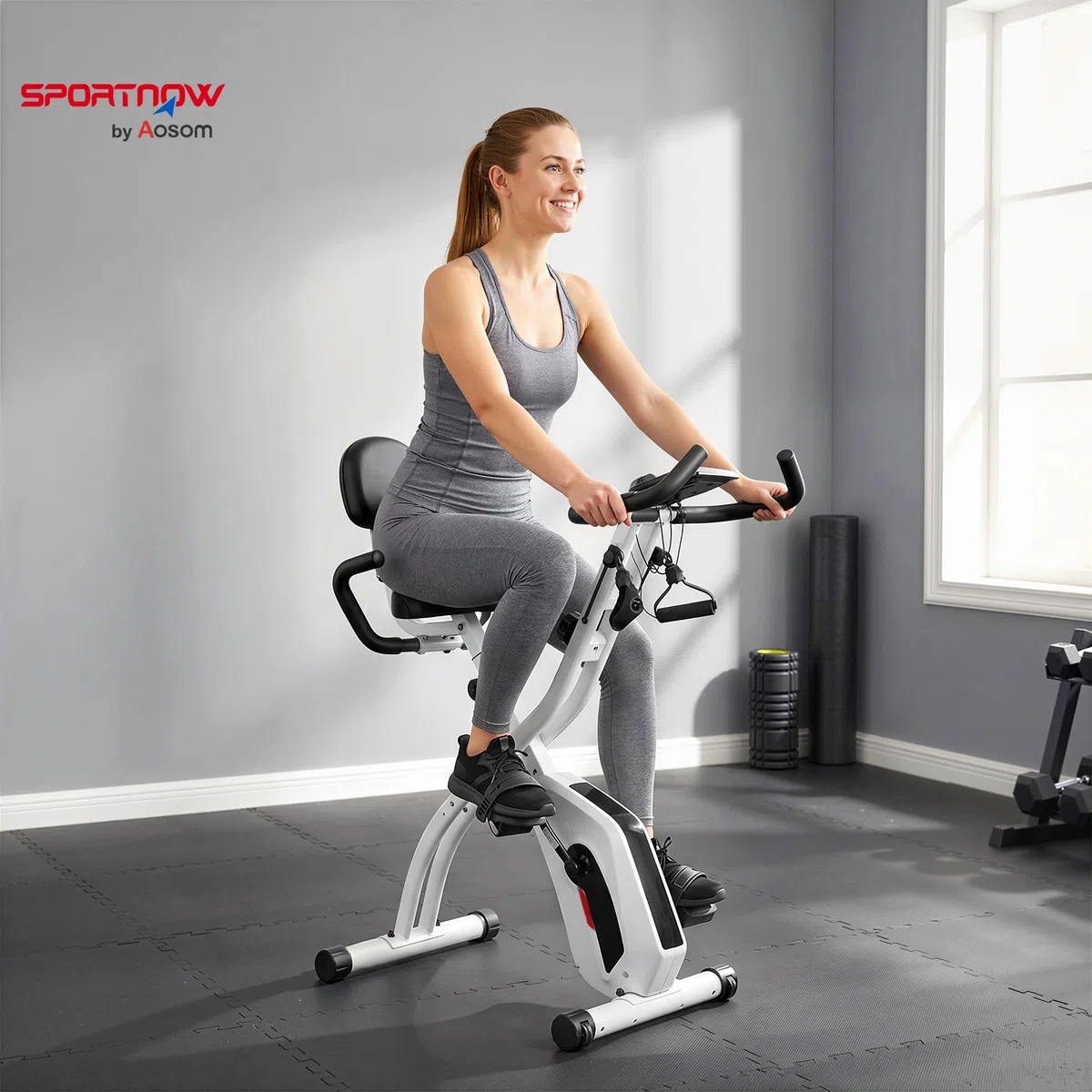 SPORTNOW Bicicleta Estática Plegable Casa 4 en 1 con APP Bluetooth