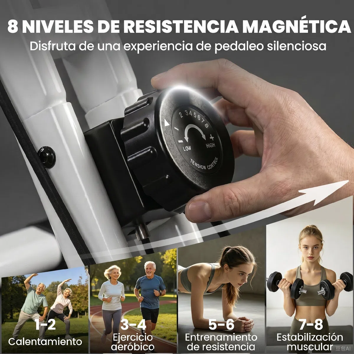 SPORTNOW Bicicleta Estática Plegable Casa 4 en 1 con APP Bluetooth